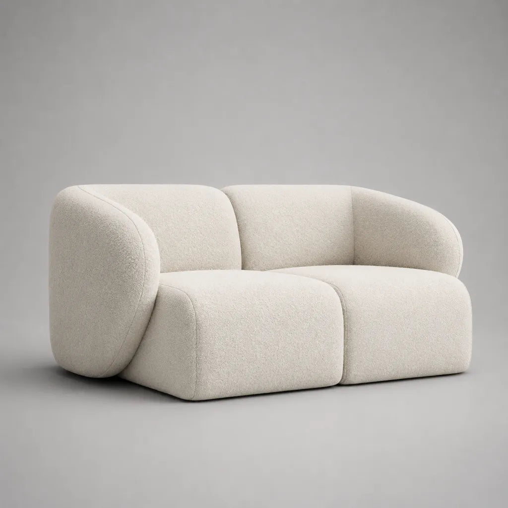 Canapé 2 places avec housse Bouclée, forme arrondie, blanc cassé, 180 × 95 × 72 cm