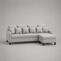 Canapé-angle 3 places avec récamiere côté droit, polyester, gris clair, 232 × 150 × 88 cm