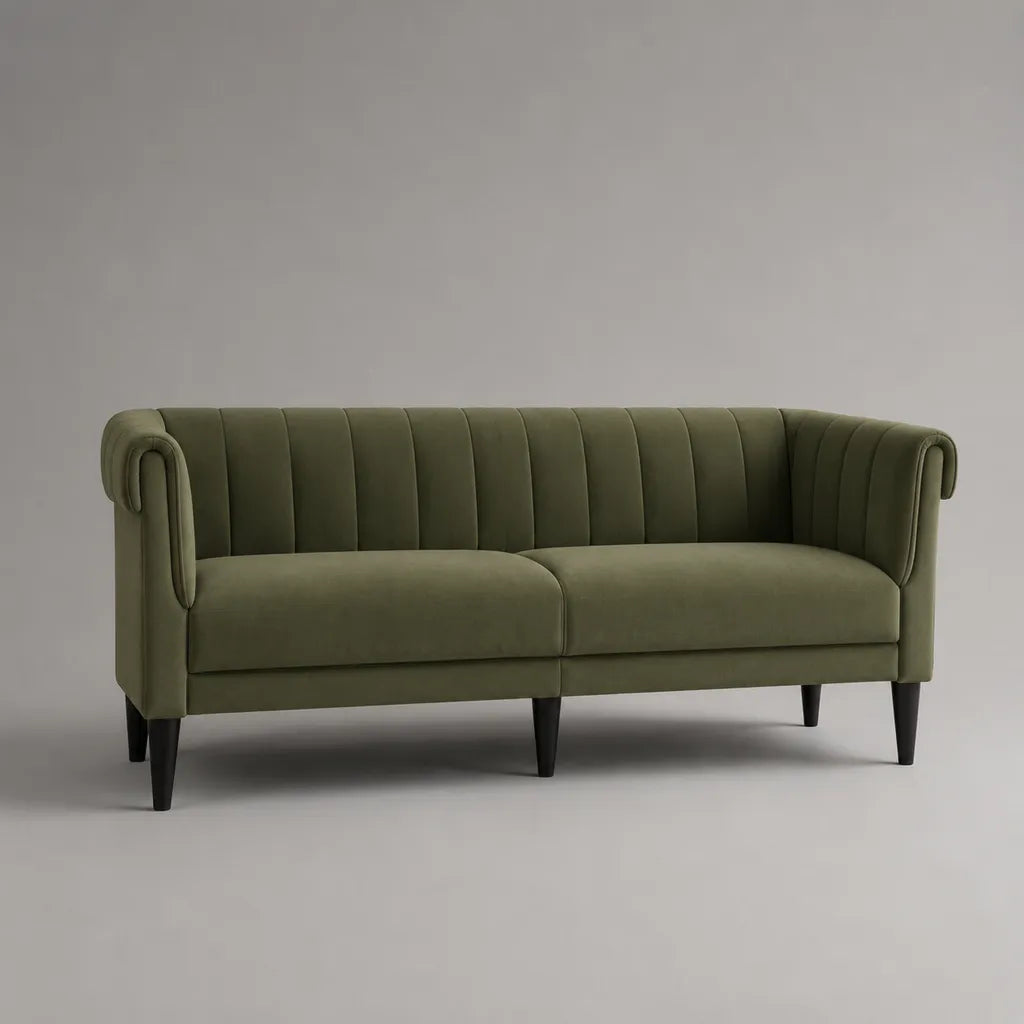 Canapé-souris 2 places avec accoudoirs roulants, vert olive, 183 × 78 × 82 cm