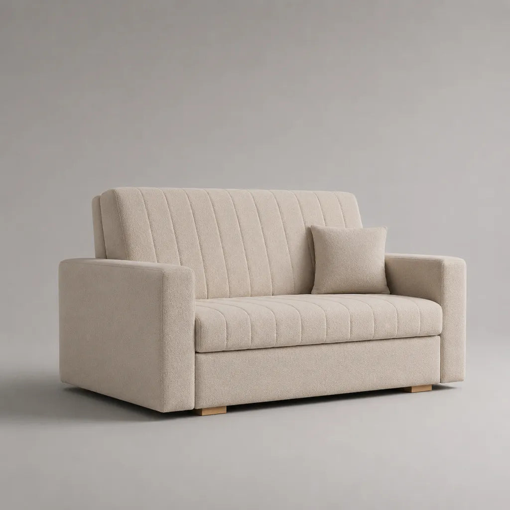 Canapé 2 places avec housse en polyester et rembourrage en mousse, crème, 150 × 85 × 86 cm