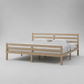 Bâti de lit double en bois massif de pin, beige naturel, couchage 180 × 200 cm, avec tête et pied