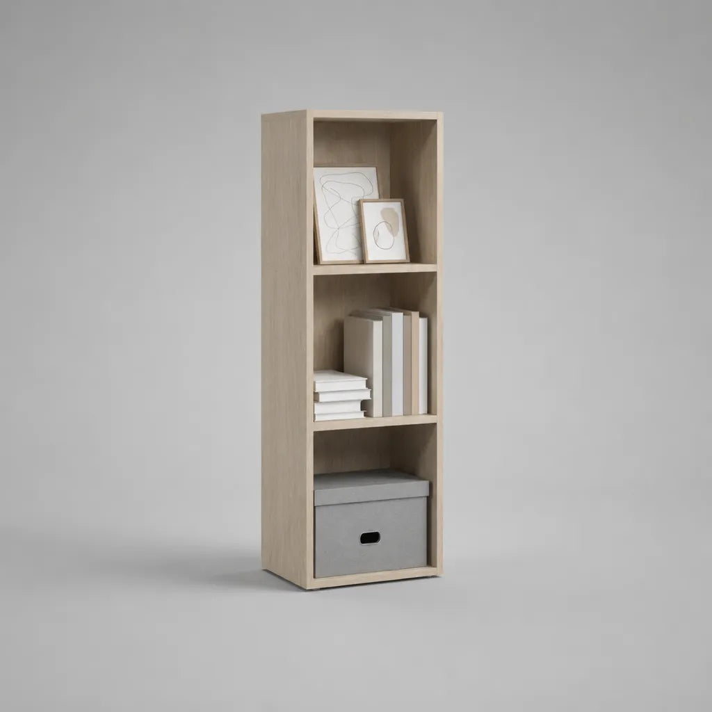 Bibliothèque étagère en panneau de particules avec 3 compartiments ouverts, chêne clair, 90 × 30 × 24 cm