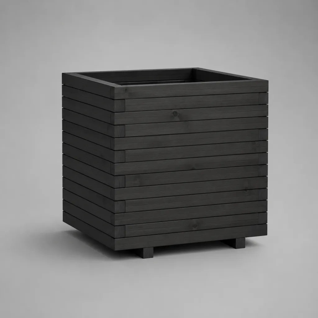 Corbeille carrée en bois massif de pin noir, 50 × 50 × 55 cm