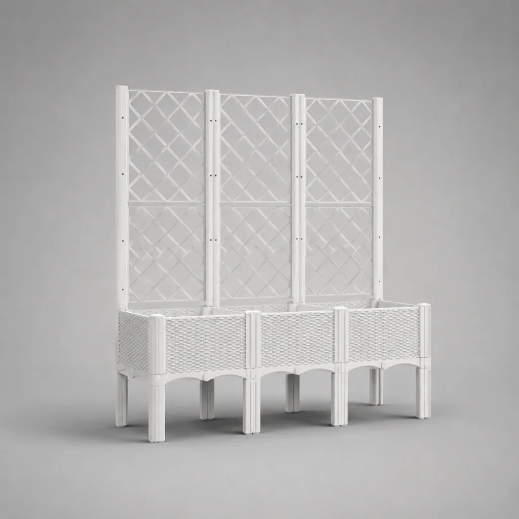 Lot de 3 pièces – Boîte rectangulaire avec grille en PP, blanc, 120 × 40 × 135 cm