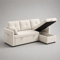 Ecksofa avec dortoir et boîte de lit, 3 places en corde polyester, récamerie à droite, crème, 225 × 145 × 88 cm