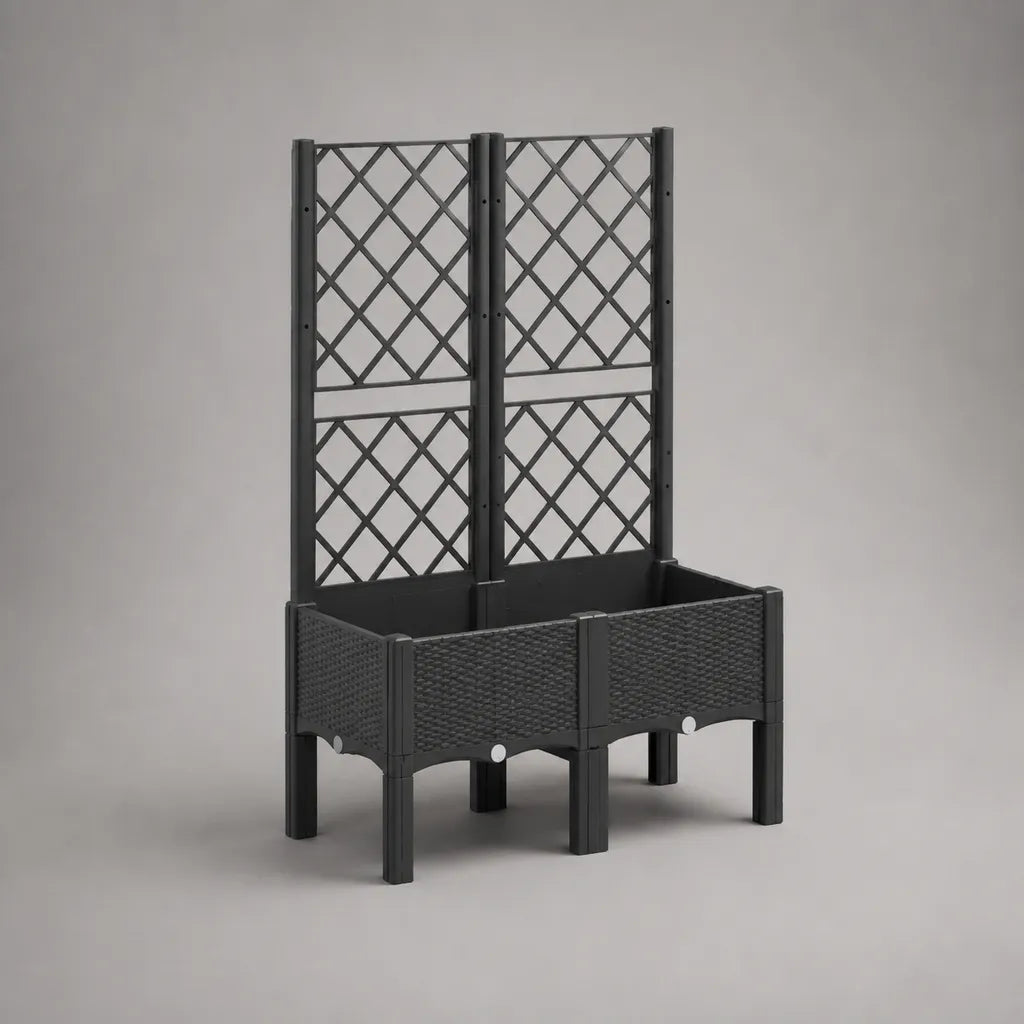 Kit de 2 parterres hautes avec grilles en polypropylène, anthracite, 80 × 40 × 140 cm