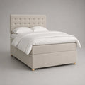 Lit rembourré en tissu avec agrafage sur bouton, beige, couchage 160 × 200 cm, dimensions totales 215 × 170 × 120 cm