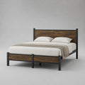 Lit double lit en métal 160 × 200 cm en acier recouvert de poudre et panneau de particules, noir et brun noisette