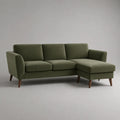 Sofa d'angle à 3 places avec récamiere côté droit, velours polyester et pieds en bois massif, vert olive, 220 × 145 × 86 cm