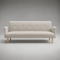 Canapé 3 places avec housse en tissu, pieds en bois et agrafe-bouton, beige/nature, 180 × 78 × 82 cm