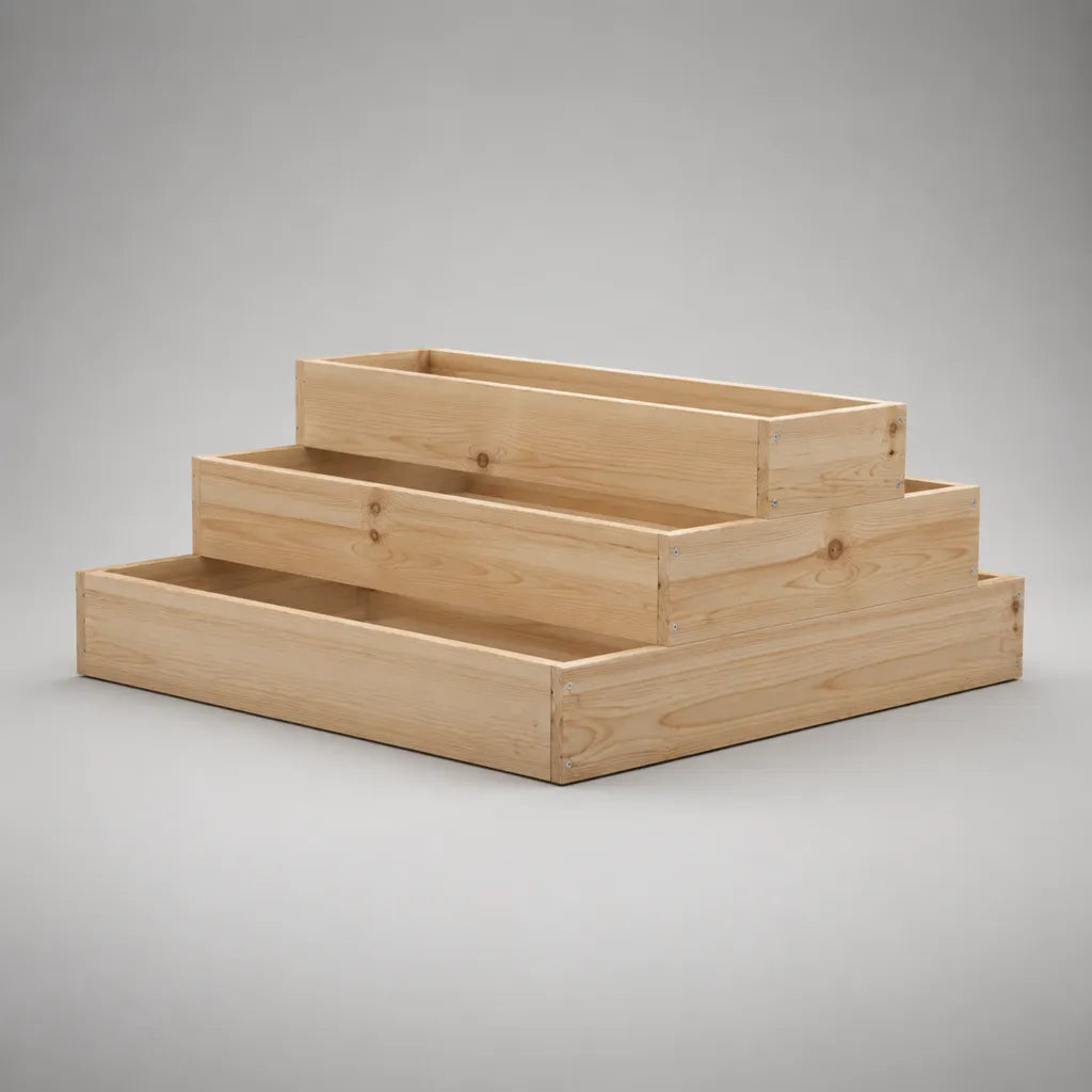 Lot de 3 pièces – Parterre haute en bois massif de pin, progressif, nature, 120 × 120 × 60 cm