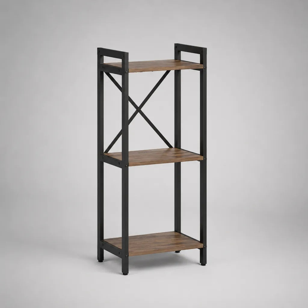 Étagère avec 3 piles en acier et en bois, brun et noir, 40 × 30 × 100 cm
