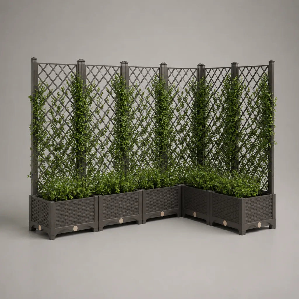 Boîte à plantes avec grille de classement, set de 6 PP, anthracite, 40 × 40 × 150 cm chacun, L-réglage 160 × 120 × 150 cm